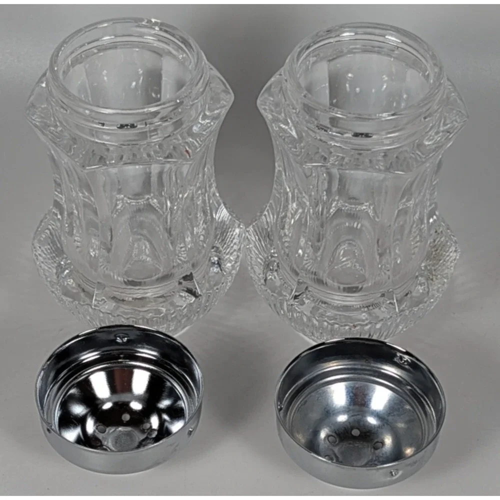 American Fostoria Salem Crystal Glass Salt & Pepper Shakers 1980's Vintage